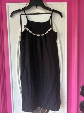 Old Navy Black Spaghetti Strap Dress with Pink Floral Trim